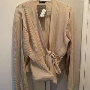 PLT Nude Chiffon Pleated Flounced Hem Blouse
